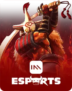IM Esports image featuring a stylized warrior in red armor wielding a sword, with flames and esports branding