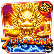 7 Dragons slot game icon featuring a fierce golden dragon, 40x wild bonus, and 576 ways to win