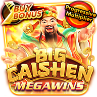 Big Caishen Megawins slot icon featuring the God of Wealth, gold coins, and progressive multiplier bonus