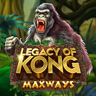 Legacy of Kong Maxways slot icon featuring a roaring gorilla in a jungle backdrop with bold golden title text