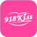 918Kiss logo with white text inside a lip-shaped outline on a bright pink background