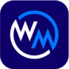WM Casino logo featuring stylized white and blue “WM” letters enclosed in a circular icon on a dark blue background